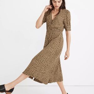 Button-Cuff Midi Dress in Woodcut Flowers